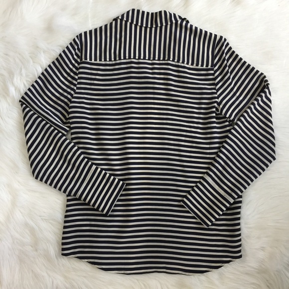J. CREW The Boy Shirt Silk Navy Creme Stripes - Picture 4 of 6
